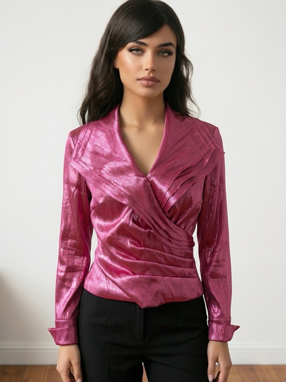 Cachet Shiny Fuchsia Draped Blouse